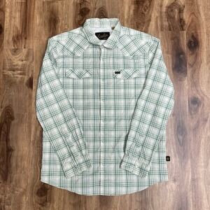 Howler Brothers H Bar B Tech Shirt Mens Medium Green Plaid Western Snap Vented